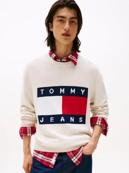 Dzianinowy sweter Tommy Jeans beżowy