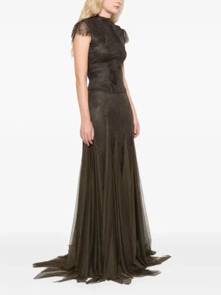 Rochie maxi De La Vali din dantelă maro