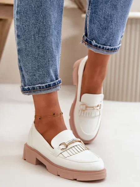 Mocasini Kesi din piele alb