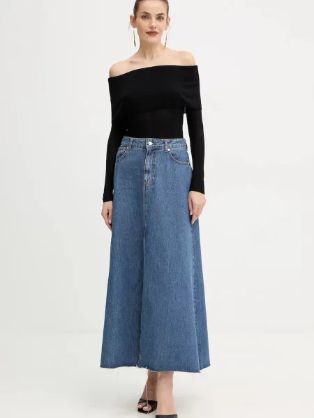 Silvian Heach spódnica jeansowa KEBE maxi rozkloszowana niebieski