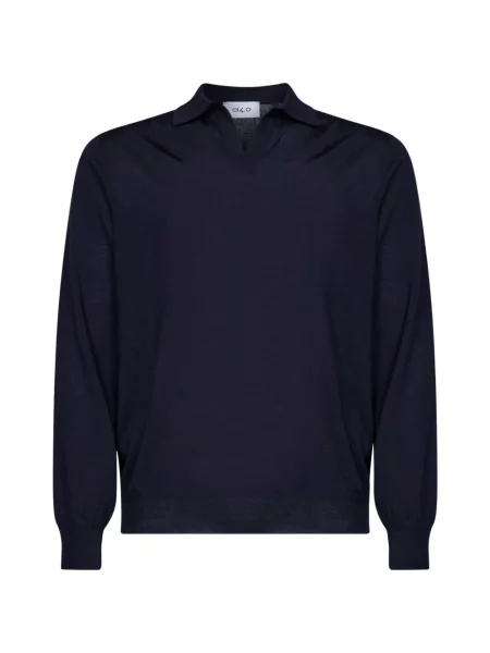 Lung tricou polo D4.0 cu decolteu în V albastru