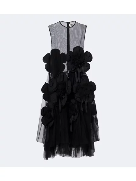 Kvetinové midi šaty Noir Kei Ninomiya s aplikáciou so sieťovinou čierna