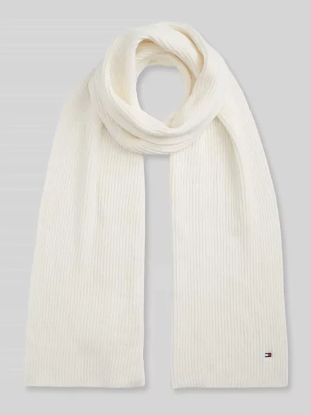 Szal z detalem z logo z kaszmiru Tommy Hilfiger biała