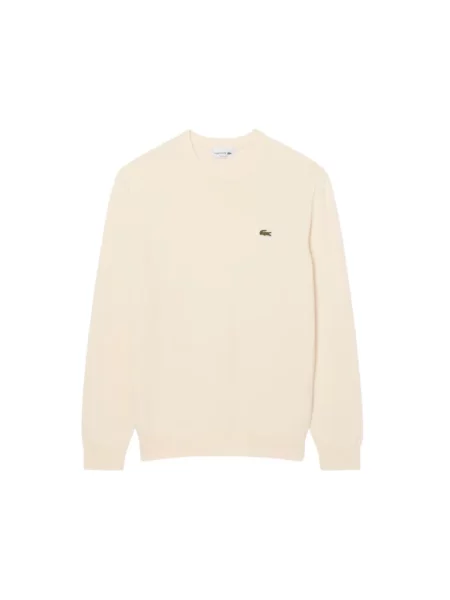 Dzianinowy sweter Lacoste z logo beżowy