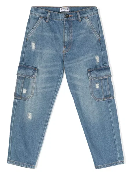 Jeansy straight leg dziecięce Moschino niebieskie