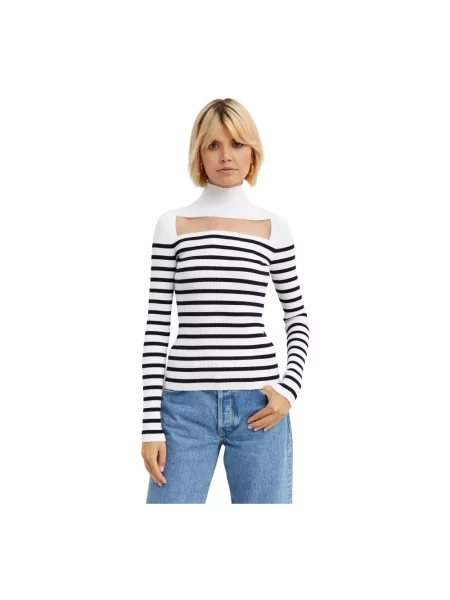 Sweter z golfem Jean Paul Gaultier w paski do golfa z paskiem biały