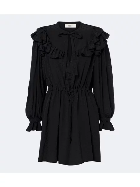 Rochie Chloé de mătase cu volane negru