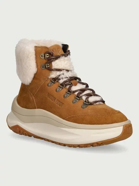 Moon Boot MB CITY SHEARLING MID μπότες χιονιού Γυναικείες δερμάτινες καφέ