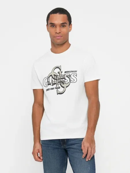 GUESS Tricou bej / negru alb
