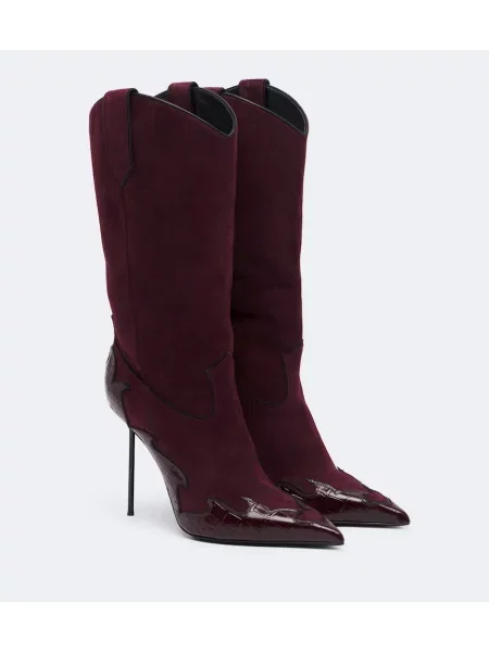 Botine Paris Texas din piele de căprioară cu motiv cu inimi