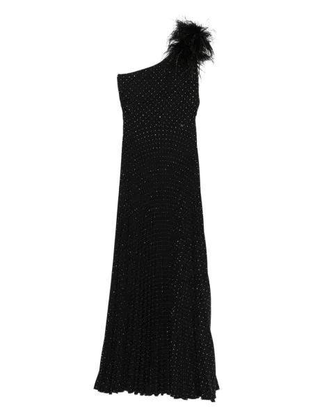 Rochie maxi Nissa cu pene plisată de costum negru