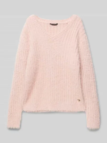 Sweter z dzianiny z prążkowanymi wykończeniami Guess różowy