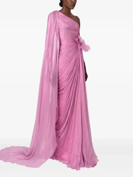 Sukienka maxi Iris Serban plisowana na jednym ramieniu garniturowa różowa