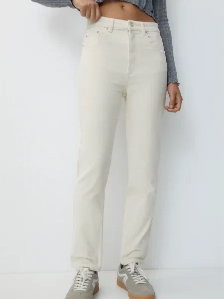 Pull&Bear Pantaloni MOM COMFORT PANA ecru