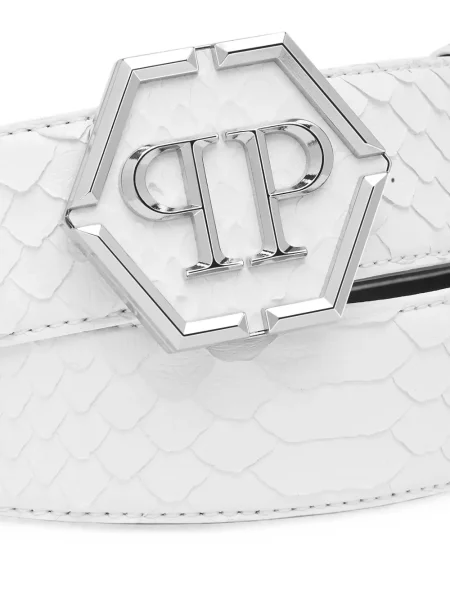Curea Philipp Plein cu cataramă cu autograf alb