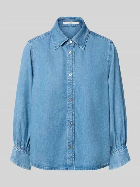 Bluzka koszulowa o kroju regular fit z czystego lyocellu w tkaninie stylizowanej na denim Lanius niebieska