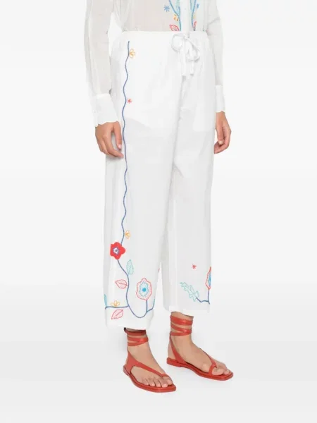 Pantaloni Forte_forte cu model floral alb