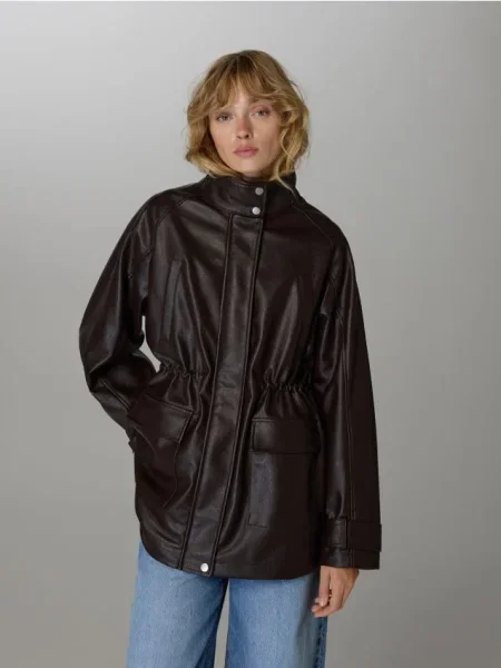 Reserved Geacă din piele ecologică maro-închis maro