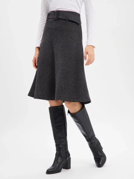 Marie Lund spódnica midi z wełną Kobiety Sztuczne włókno marmurkowy 34 szary
