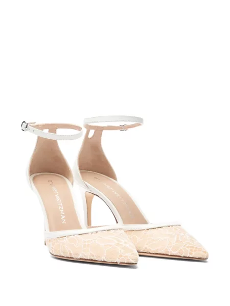 Pantofi cu toc Stuart Weitzman plasă cu bretele alb