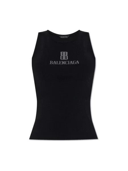 Lniany top Balenciaga z logo czarny