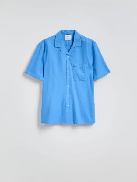 Reserved Cămașă regular cu adaos de in albastru