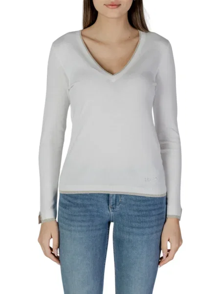 Lekki sweter Liu Jo z dekoltem w serek biały