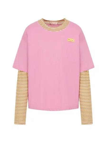 Tricou Marni cu dungi cu autograf roz