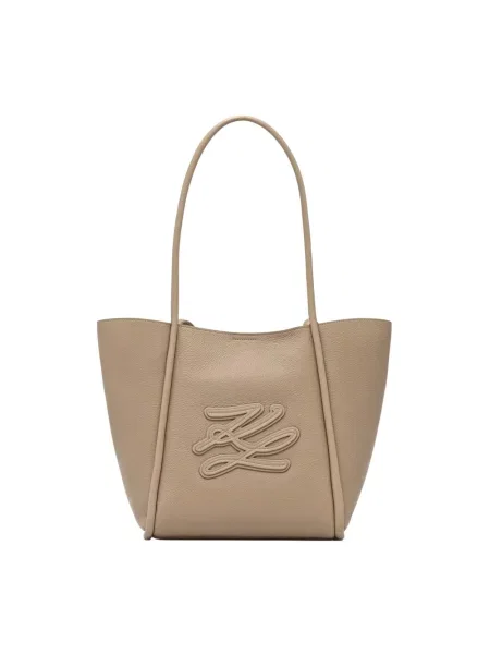 Karl Lagerfeld torebka shopper skórzana K/AUTOGRAPH beżowa