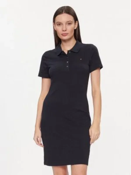 Tommy Hilfiger Rochie de zi Slim Pique Polo Dress Ss Bleumarin albastru