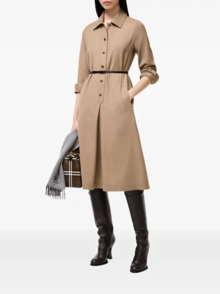 Rochie tip cămașă Burberry de lână maro
