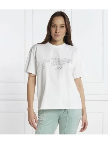 Juicy Couture Tricou BOYFRIEND SCATTER DIAMANTE alb