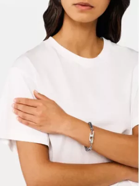 Diesel Náramek D Logo Chain Stříbrná černý