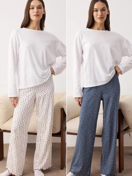 Trendyol Pijama bleumarin / roșu alb