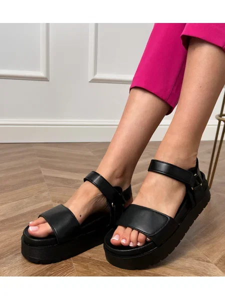 Sandale D/ceo din piele cu platformă negru