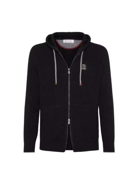 Sweter Brunello Cucinelli z kaszmiru z kapturem czarny