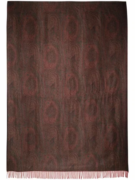 Szal Etro Home z kaszmiru z nadrukiem z wzorem paisley pomarańczowa