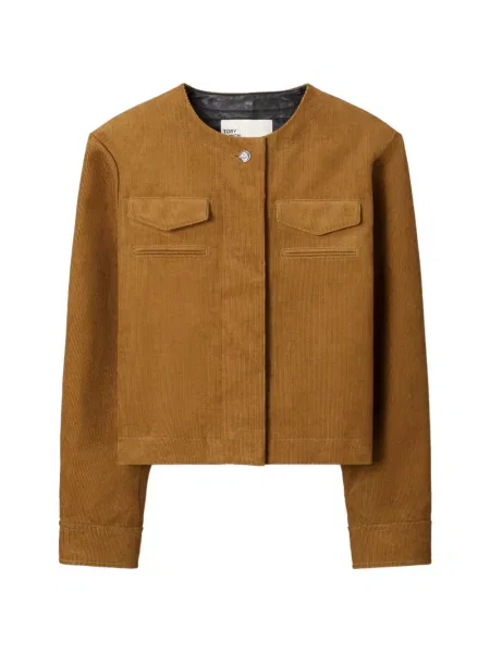 Geacă Tory Burch de catifea cord maro