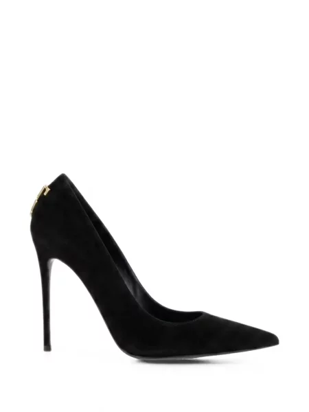 Pantofi cu toc Elisabetta Franchi din piele de căprioară cu autograf negru