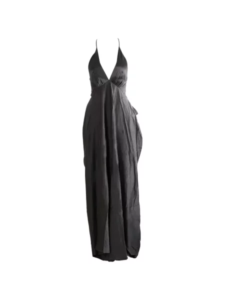 Rochie maxi Yangkehan de mătase cu gât halter negru