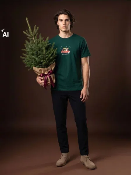 Sinsay tričko s vánočním motivem zelená