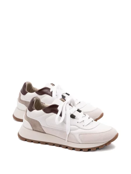 Sneakerși Brunello Cucinelli cu șireturi din dantelă alb