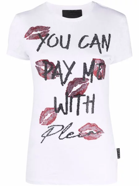 Tricou Philipp Plein cu paiete alb