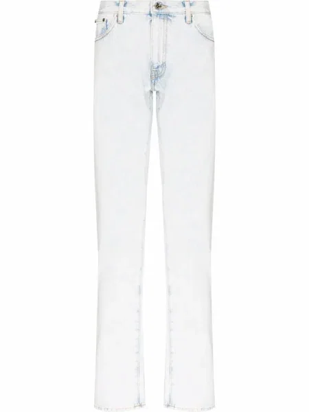 Дънки Off-white на райета с принт бяло