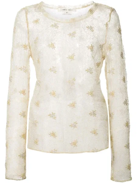 Bluză Comme Des Garçons cu volane din dantelă alb