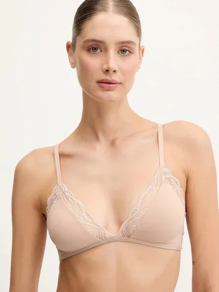 Сутиен Calvin Klein Underwear от сатен с изчистен дизайн бежово