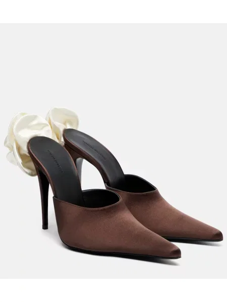 Papuci tip mules Magda Butrym din satin cu model floral maro