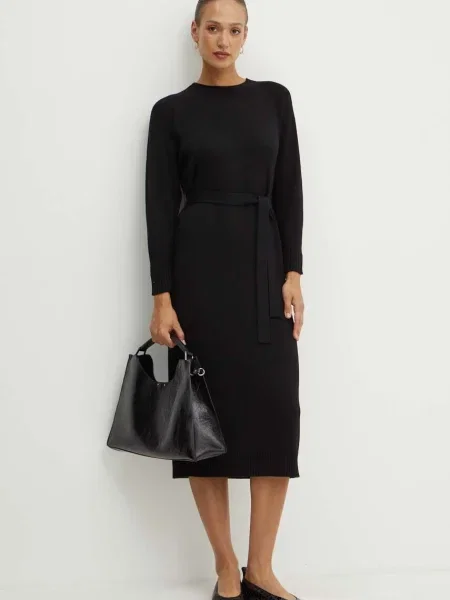 Rochie midi Max Mara Leisure până la genunchi de lână de costum negru