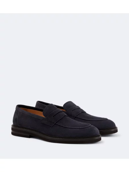 Pantofi loafer Brunello Cucinelli din piele de căprioară albastru