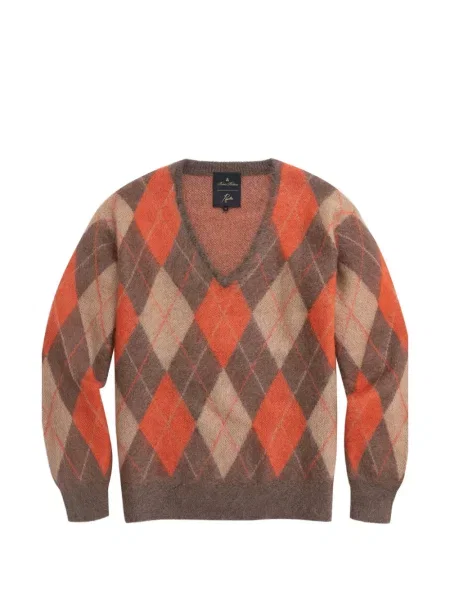 Pulover Brooks Brothers cu decolteu în V cu model argyle maro